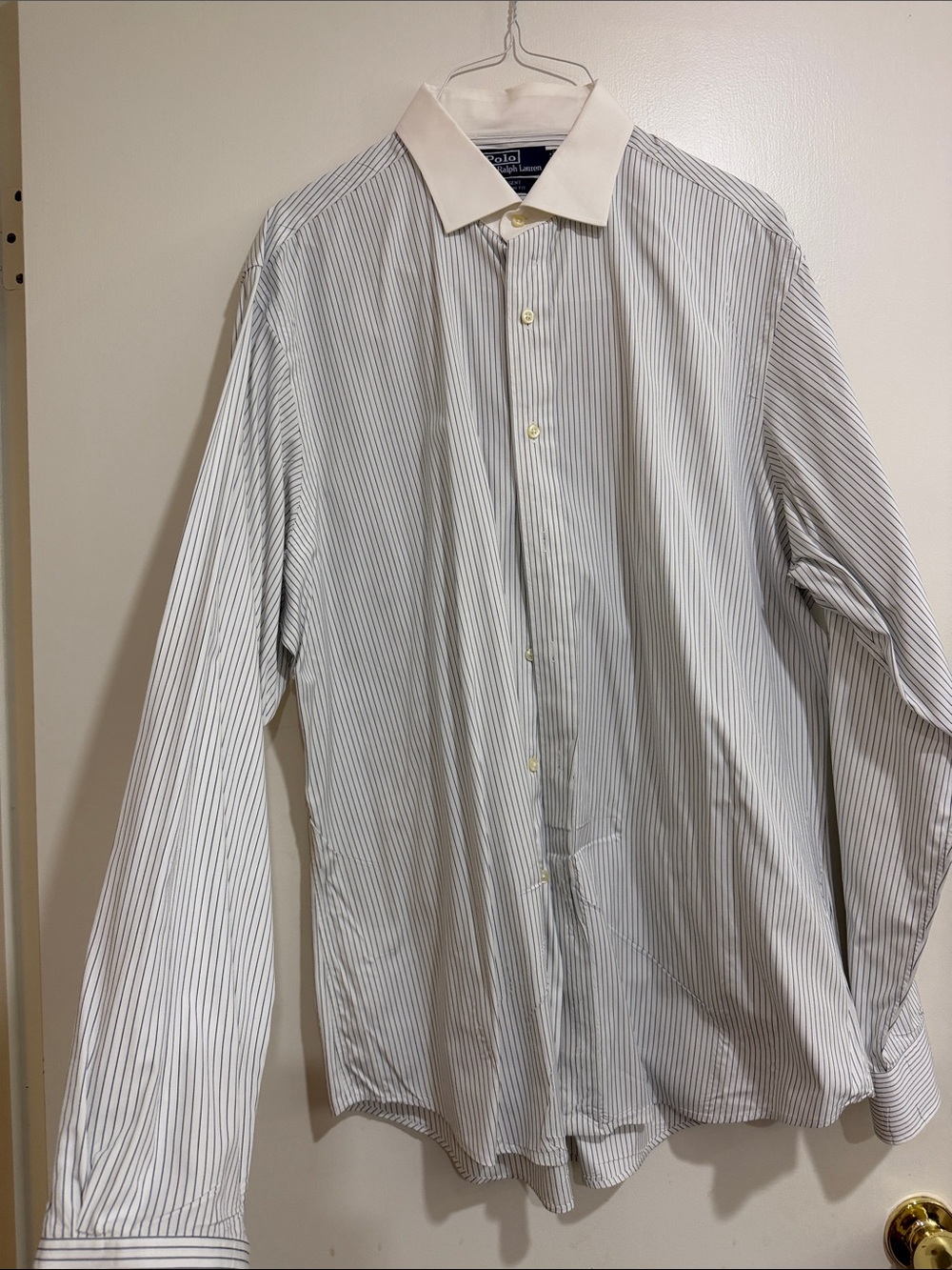 Classic Men's Striped Dress Shirt with Contrast Collar - White/Navy